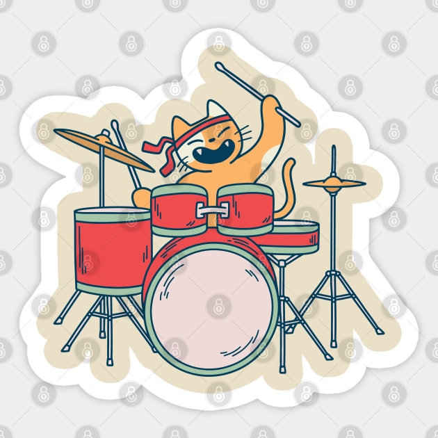 Drummer Cat Sticker by Safdesignx